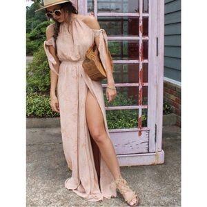 The Jetset Diaries TJD Sierra Floral Maxi Dress Halter Off Shoulder Front Slit S